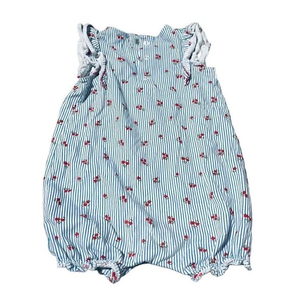 Carter’s Baby One piece W/ Blue Stripes and Red Flowers Size 18 Months - Picture 2 of 6